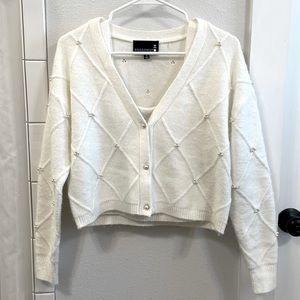 Cropped pearl cardigan sweater-set